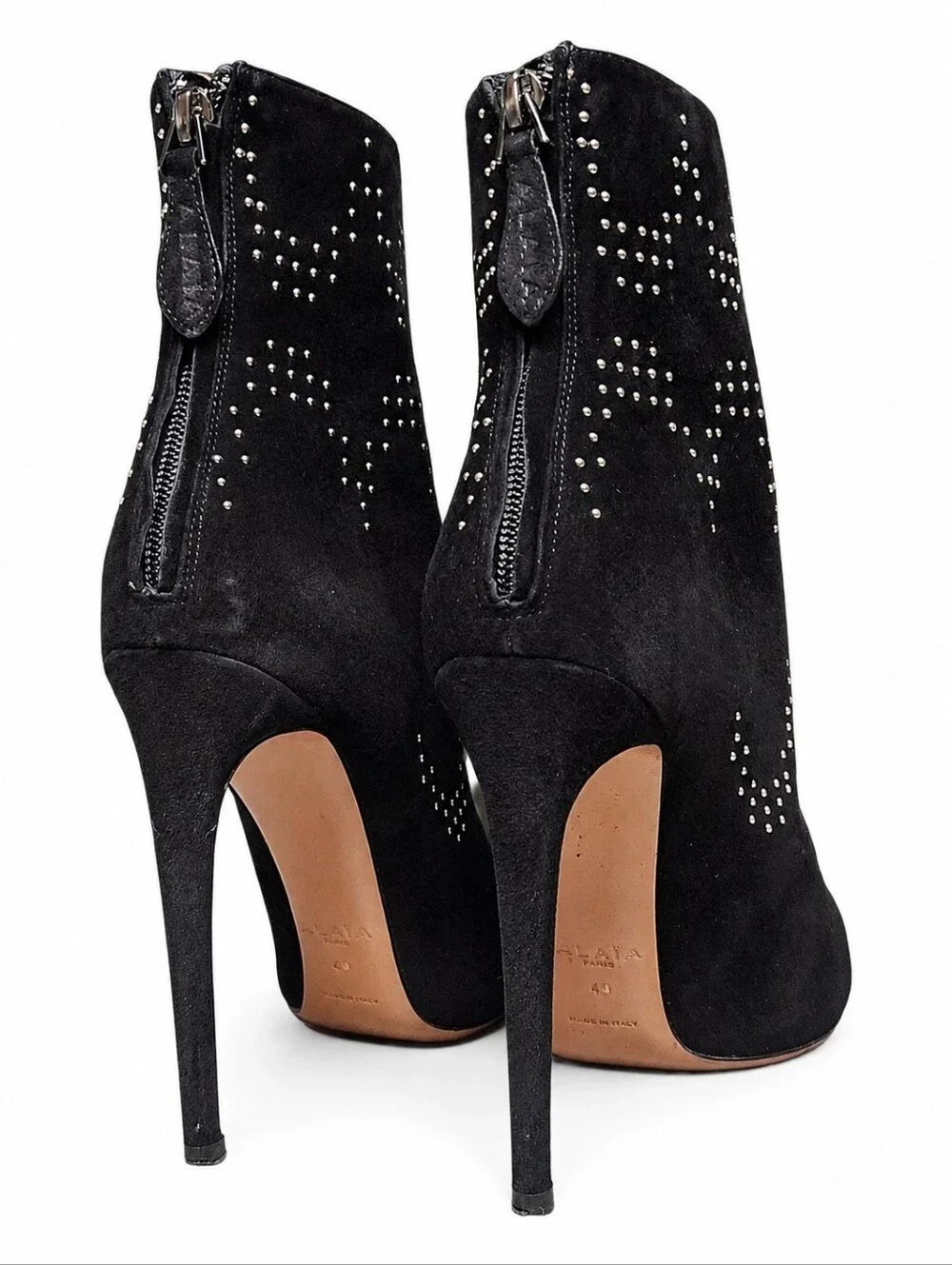 ALAIA | Black Suede Studded Stiletto Ankle Boots Size EU 40 / US 10